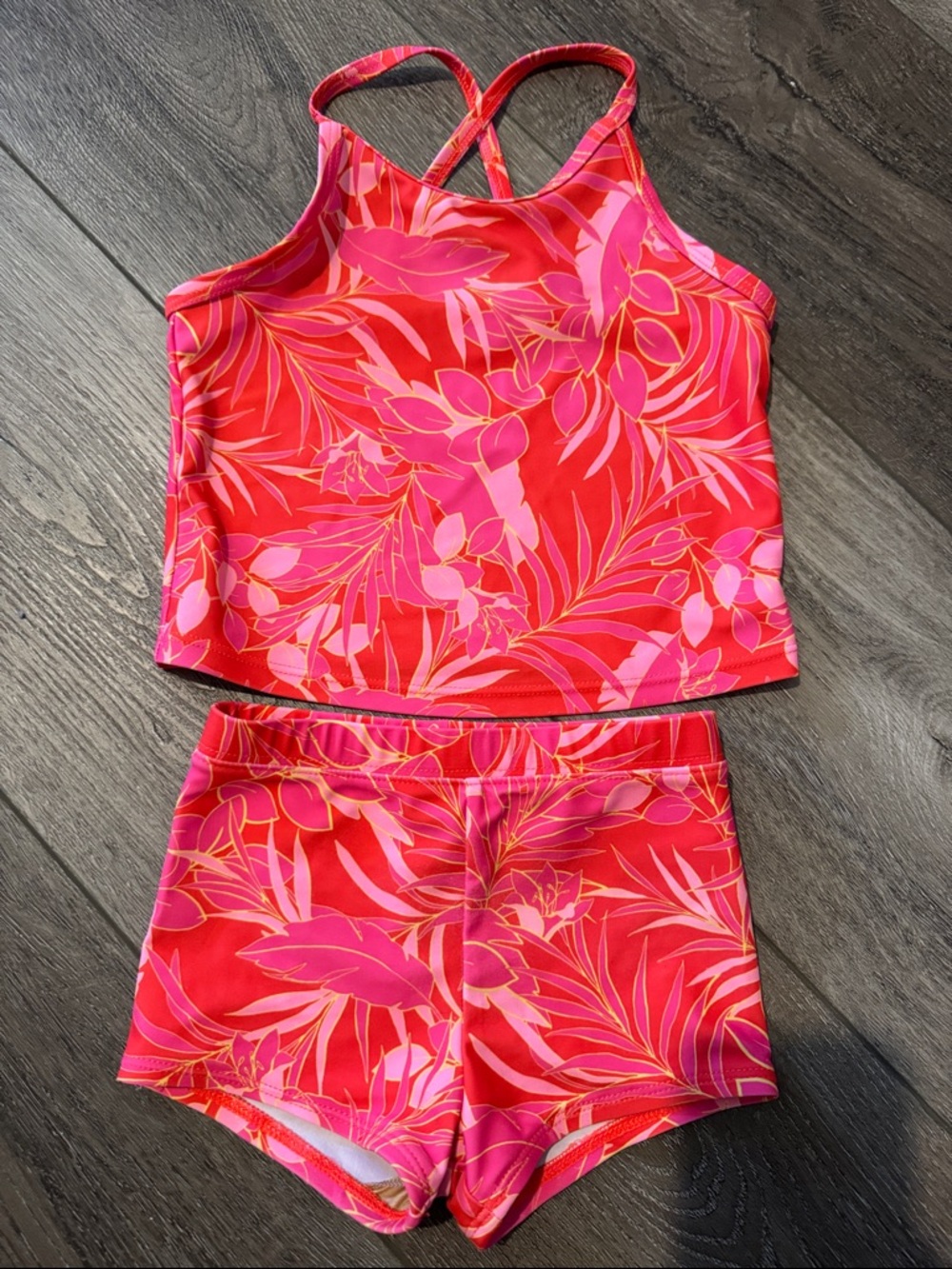 Old Navy Pink & Red Tropical Tankini Set
